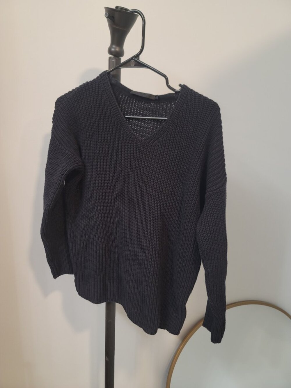 Jenni Kayne Black Fisherman Organic Cotton V Neck Knit Women's Sweater Size S